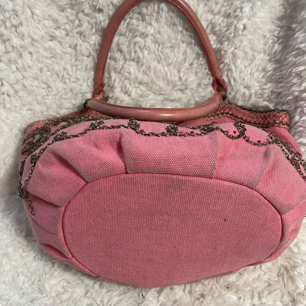 Ipa-Nima pink canvas Jeweled Embellished Satchel leather straps